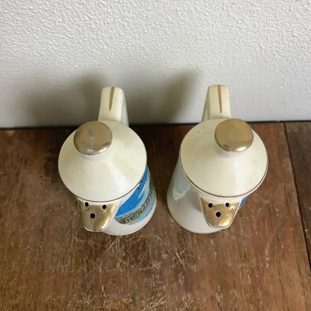 Vintage ceramic coffee pot‎ pitcher gold accent Alabama Salt & Pepper Shakers